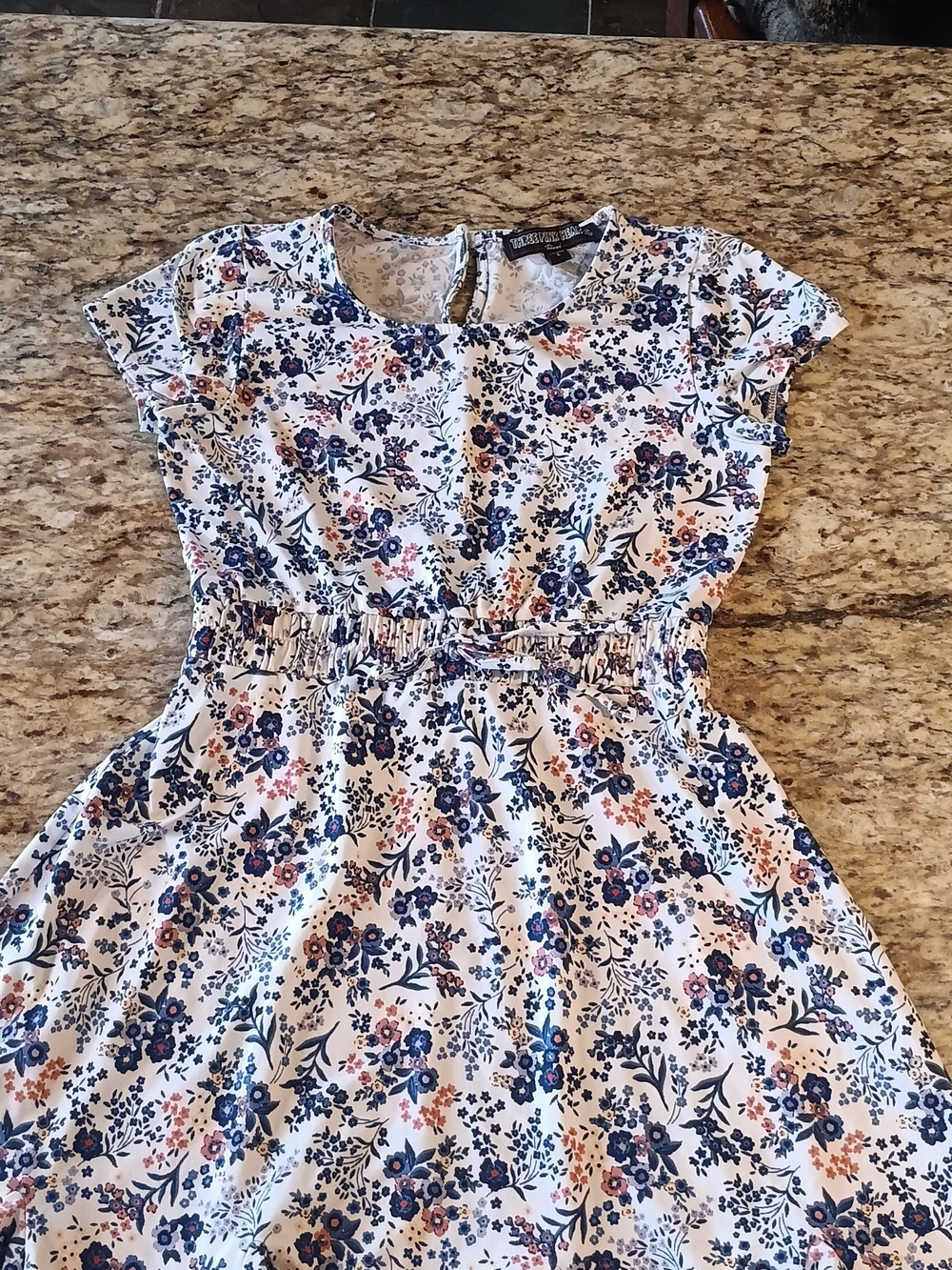 Three Hearts White Dress with Navy & Pink Floral Print, Girl's Size L